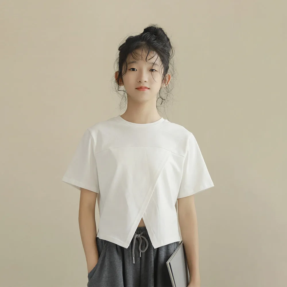 日系 纯色开叉短版上衣 裙裤 套装 Sleek Split-Hem Top & Flowing Culotte Shorts