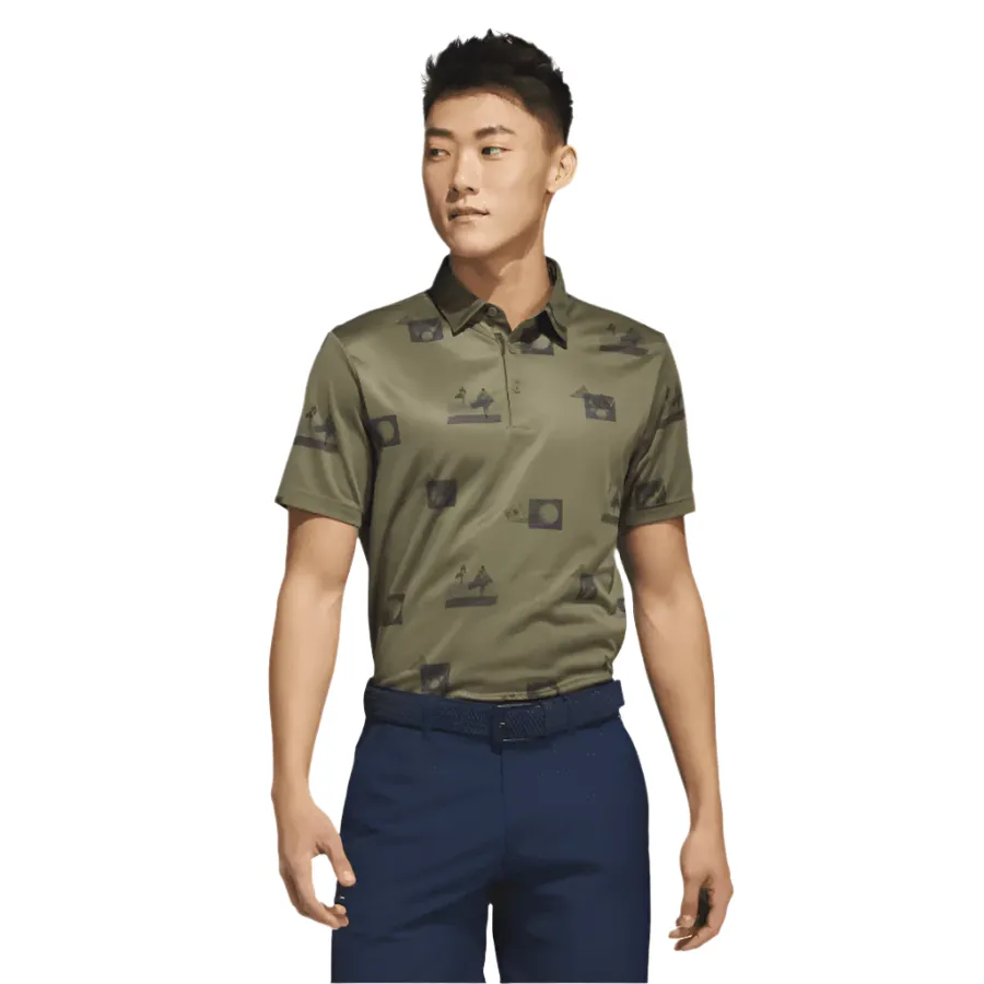Adidas Allover-Print Golf Polo Shirt - Green