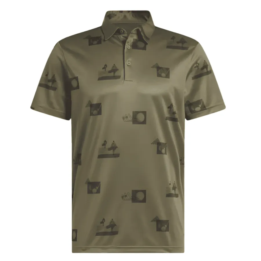 Adidas Allover-Print Golf Polo Shirt - Green
