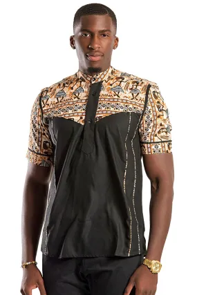 Adonis African Print Men Shirt - Black / Brown