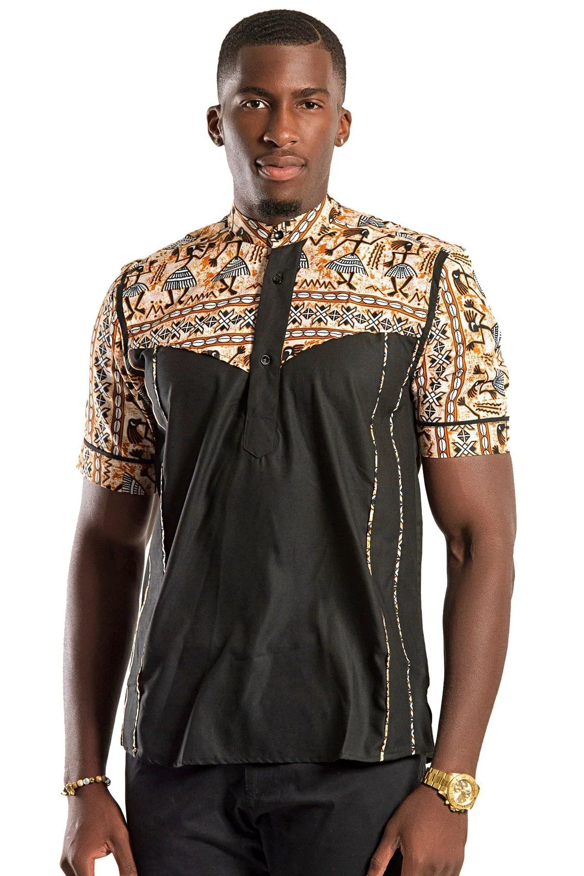 Adonis African Print Men Shirt - Black / Brown