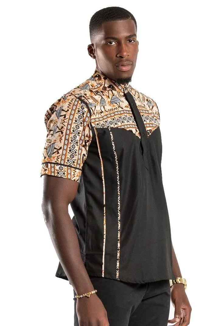Adonis African Print Men Shirt - Black / Brown