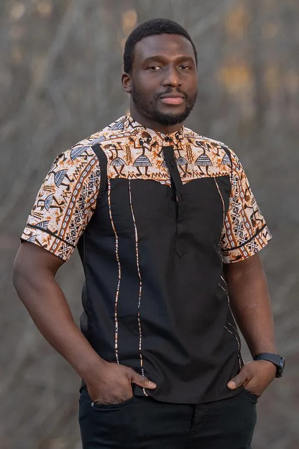 Adonis African Print Men Shirt - Black / Brown