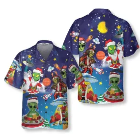 Aliens In Santa Costume Hawaiian Shirt, Funny Christmas Shirt For Men
