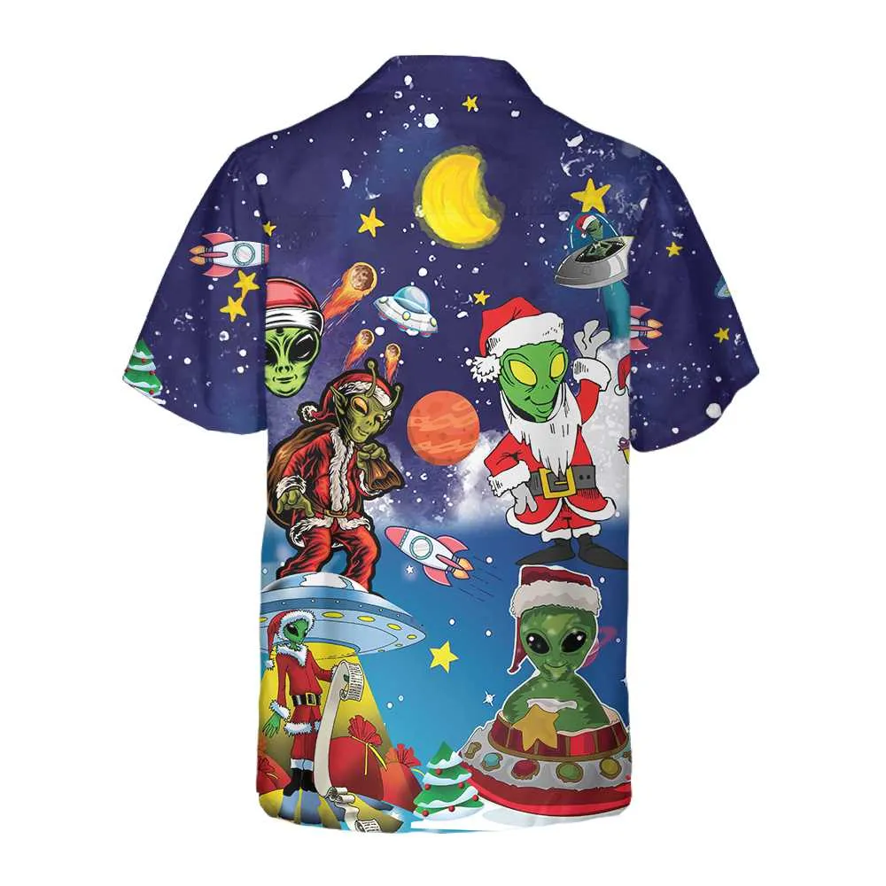 Aliens In Santa Costume Hawaiian Shirt, Funny Christmas Shirt For Men