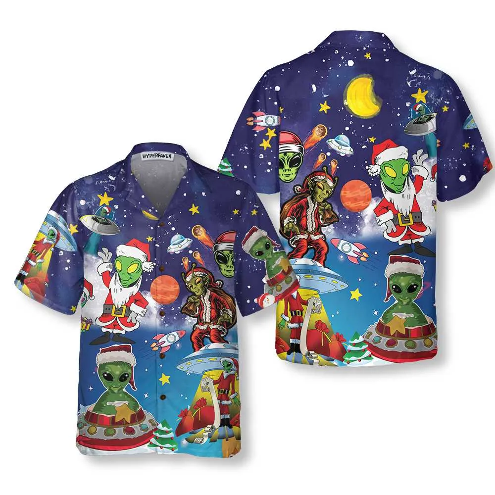 Aliens In Santa Costume Hawaiian Shirt, Funny Christmas Shirt For Men