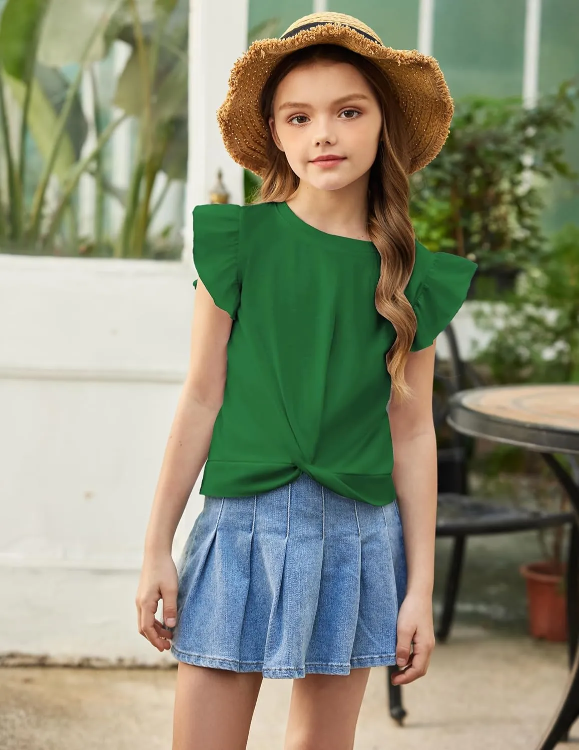 Arshiner Girls Shirt Flying Short Sleeve Twist Front Summer Blouses