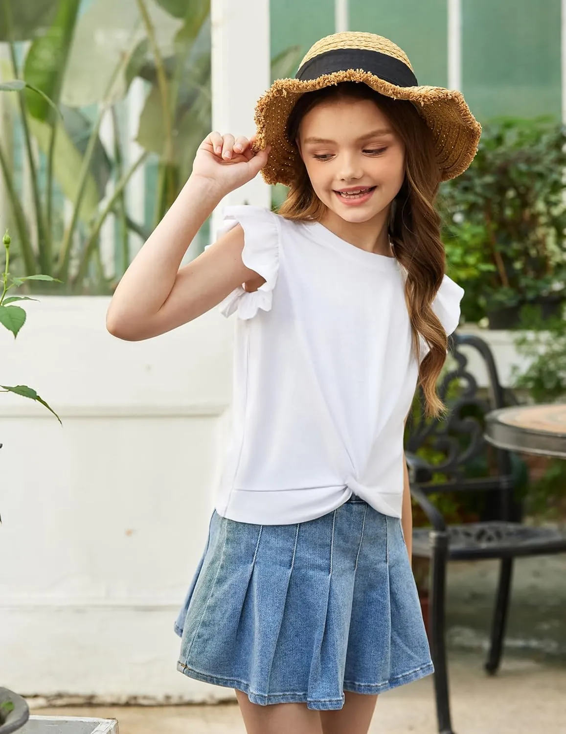 Arshiner Girls Shirt Flying Short Sleeve Twist Front Summer Blouses