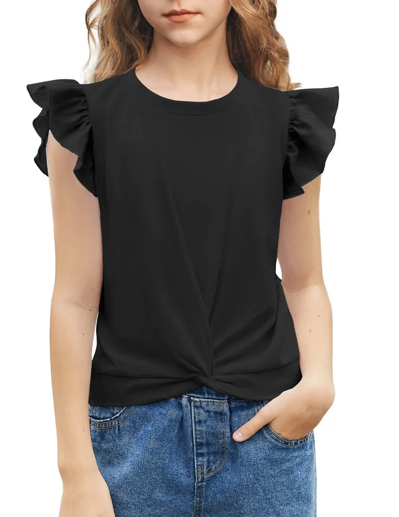 Arshiner Girls Shirt Flying Short Sleeve Twist Front Summer Blouses