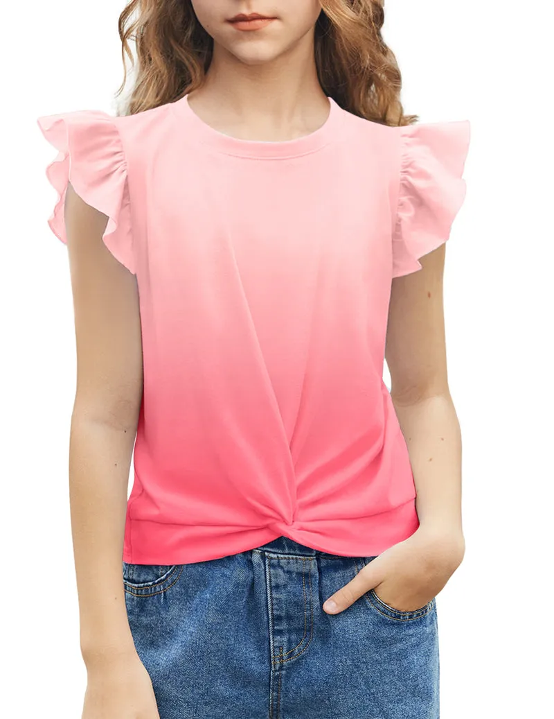 Arshiner Girls Shirt Flying Short Sleeve Twist Front Summer Blouses
