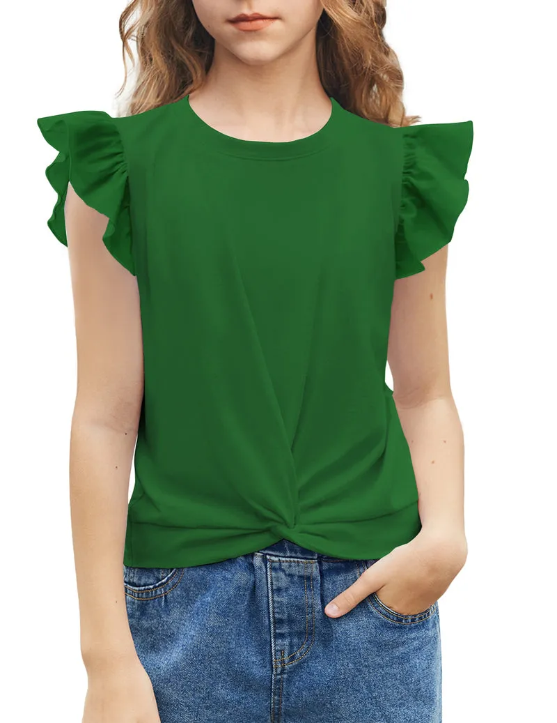 Arshiner Girls Shirt Flying Short Sleeve Twist Front Summer Blouses