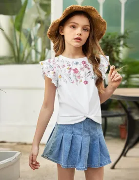 Arshiner Girls Shirt Flying Short Sleeve Twist Front Summer Blouses