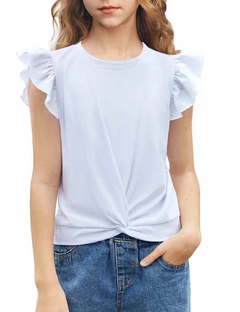 Arshiner Girls Shirt Flying Short Sleeve Twist Front Summer Blouses