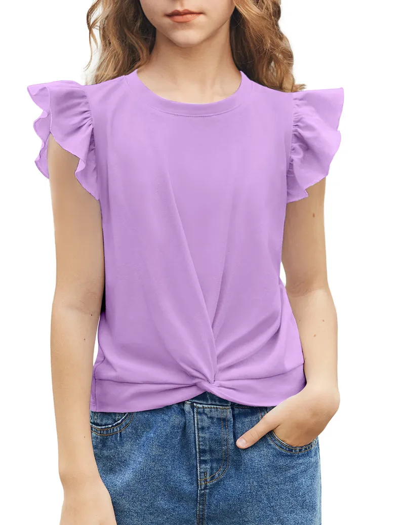 Arshiner Girls Shirt Flying Short Sleeve Twist Front Summer Blouses