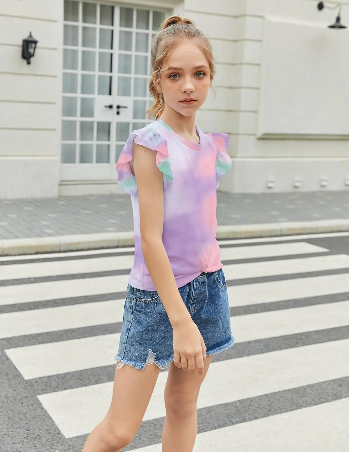 Arshiner Girls Shirt Flying Short Sleeve Twist Front Summer Blouses