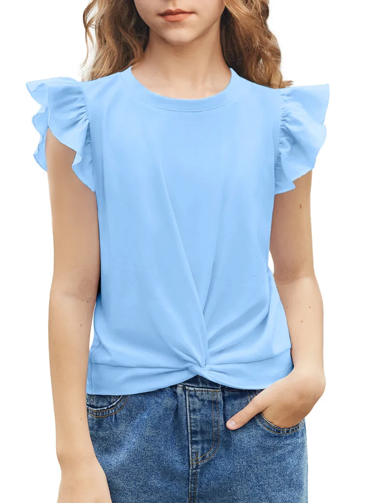 Arshiner Girls Shirt Flying Short Sleeve Twist Front Summer Blouses