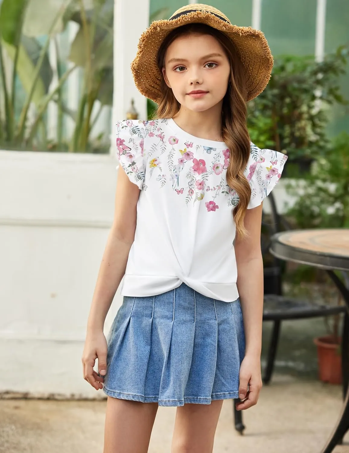 Arshiner Girls Shirt Flying Short Sleeve Twist Front Summer Blouses