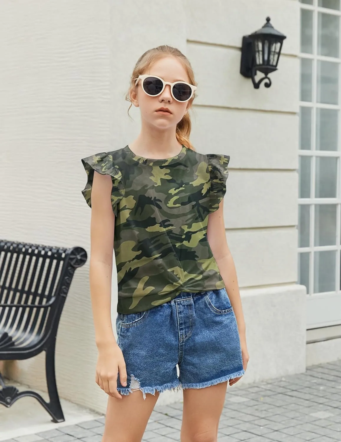 Arshiner Girls Shirt Flying Short Sleeve Twist Front Summer Blouses