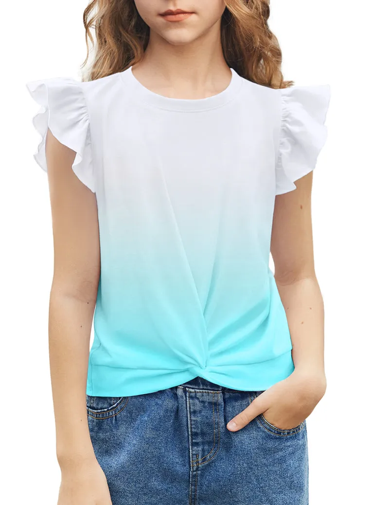 Arshiner Girls Shirt Flying Short Sleeve Twist Front Summer Blouses