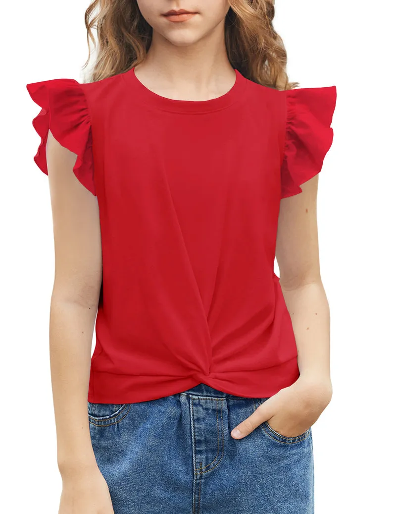 Arshiner Girls Shirt Flying Short Sleeve Twist Front Summer Blouses