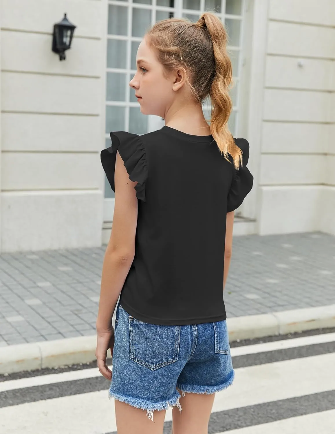 Arshiner Girls Shirt Flying Short Sleeve Twist Front Summer Blouses