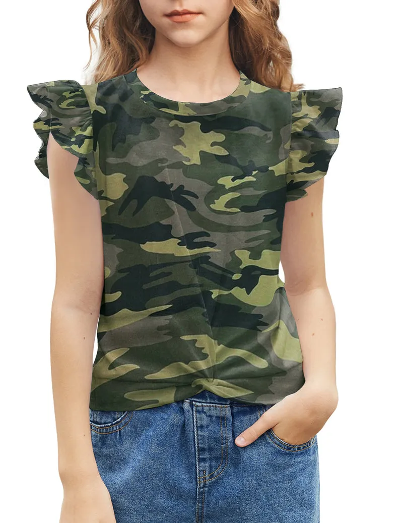Arshiner Girls Shirt Flying Short Sleeve Twist Front Summer Blouses
