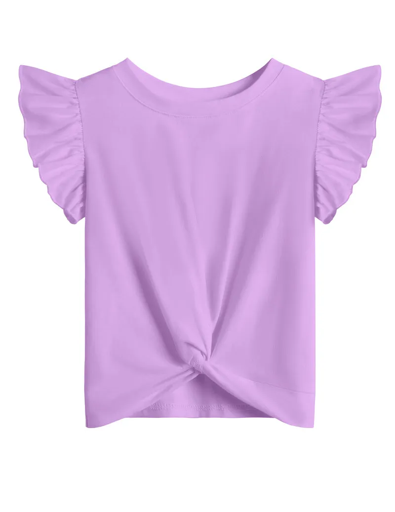 Arshiner Girls Shirt Flying Short Sleeve Twist Front Summer Blouses