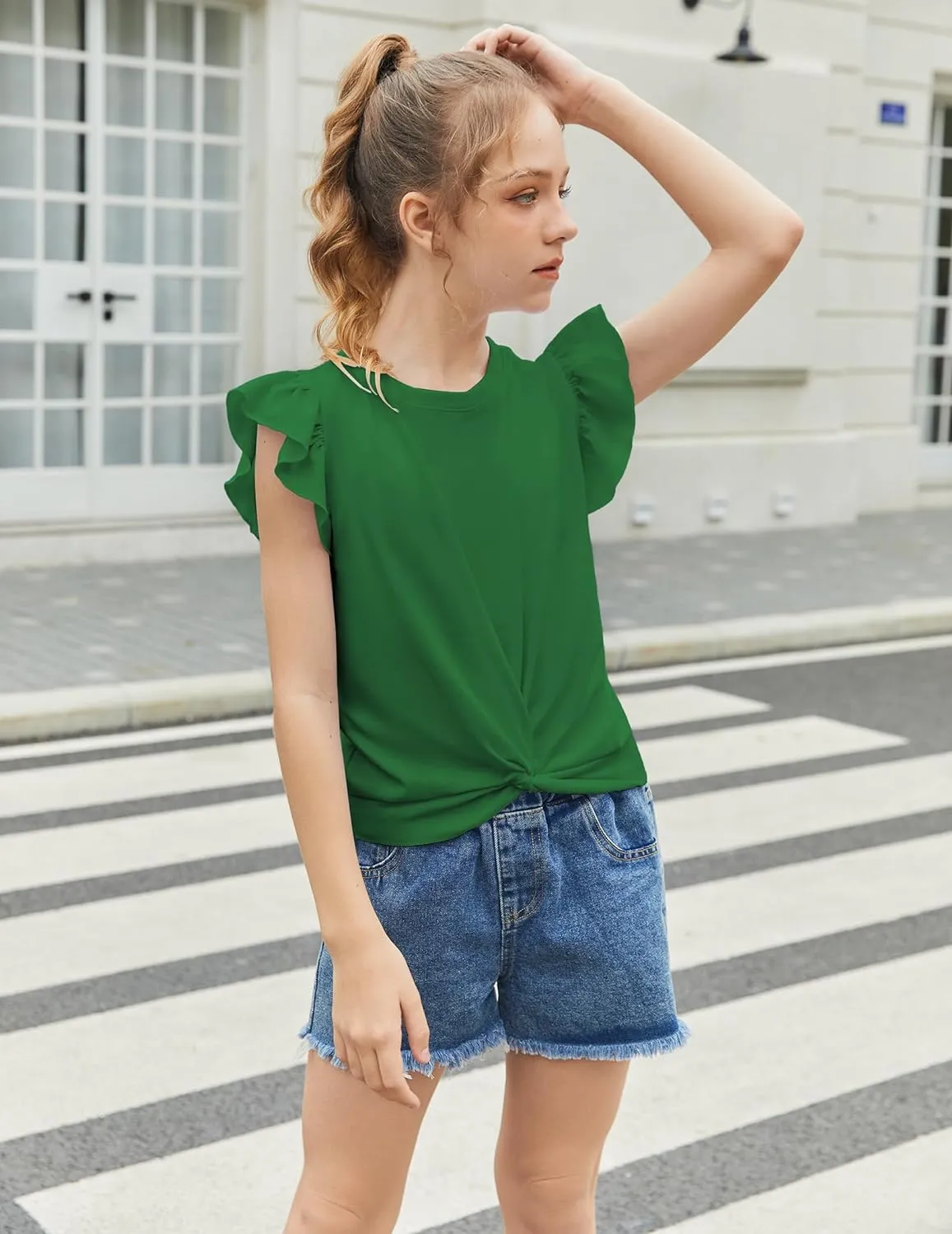 Arshiner Girls Shirt Flying Short Sleeve Twist Front Summer Blouses