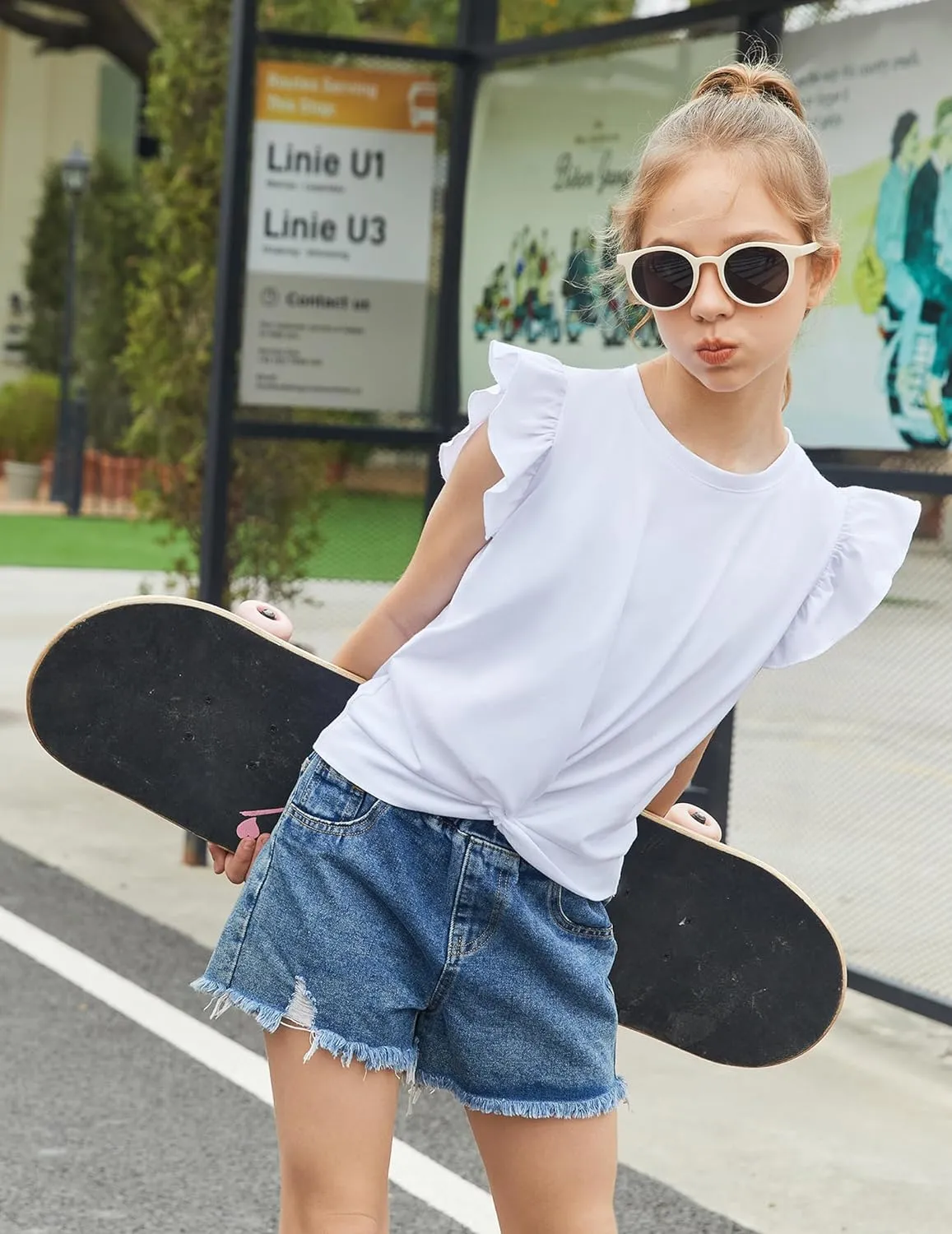 Arshiner Girls Shirt Flying Short Sleeve Twist Front Summer Blouses