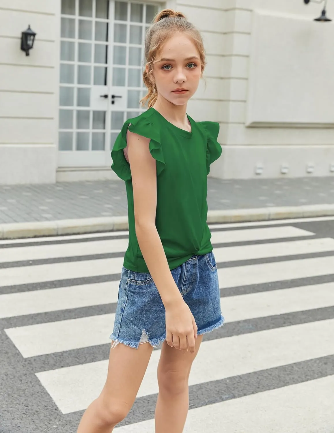 Arshiner Girls Shirt Flying Short Sleeve Twist Front Summer Blouses