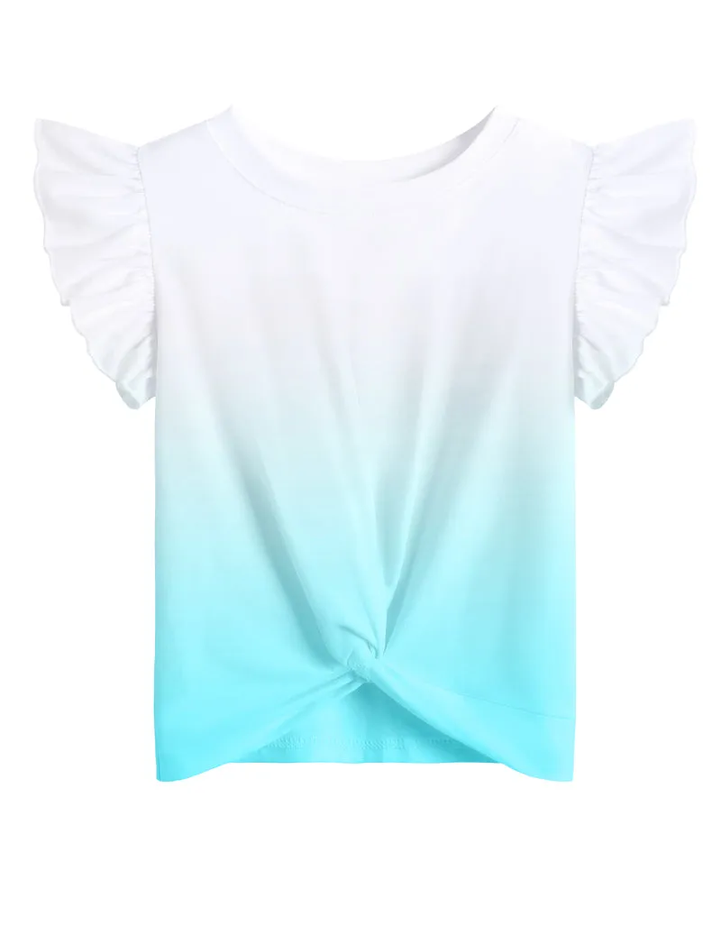 Arshiner Girls Shirt Flying Short Sleeve Twist Front Summer Blouses