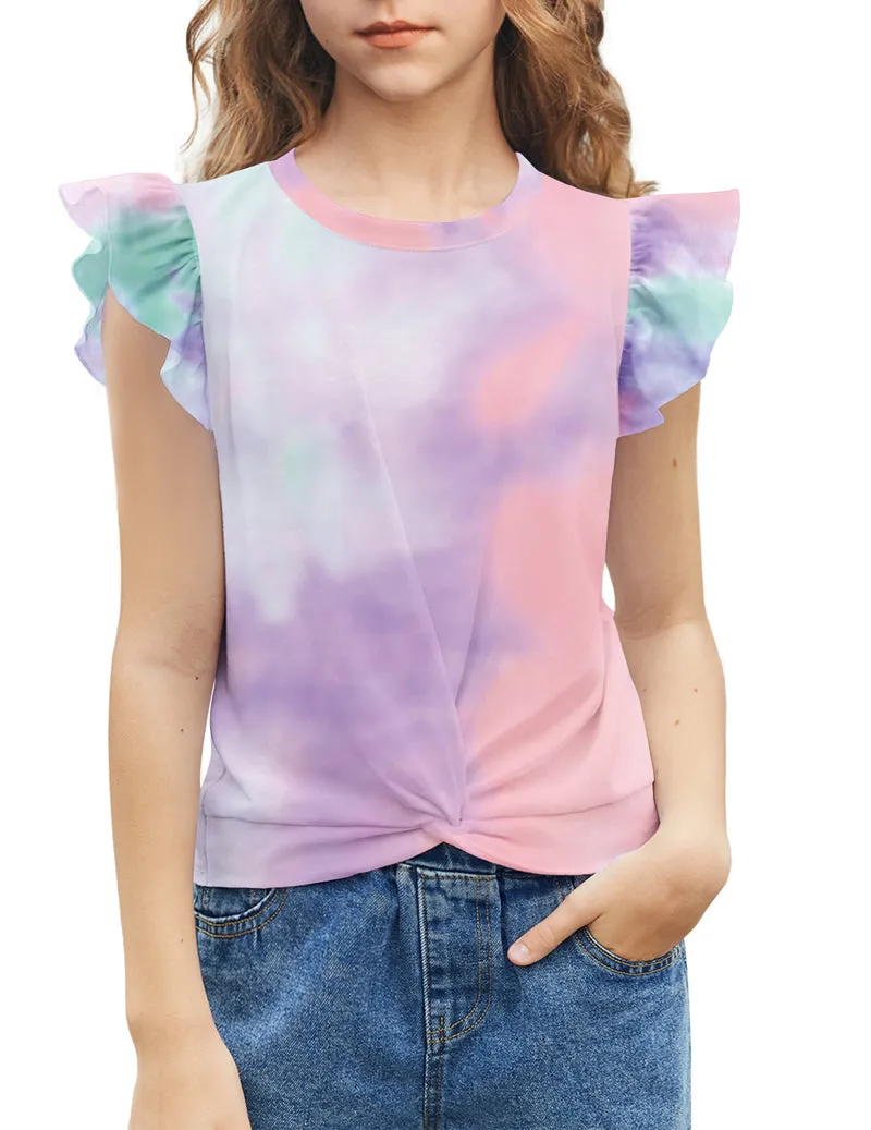Arshiner Girls Shirt Flying Short Sleeve Twist Front Summer Blouses