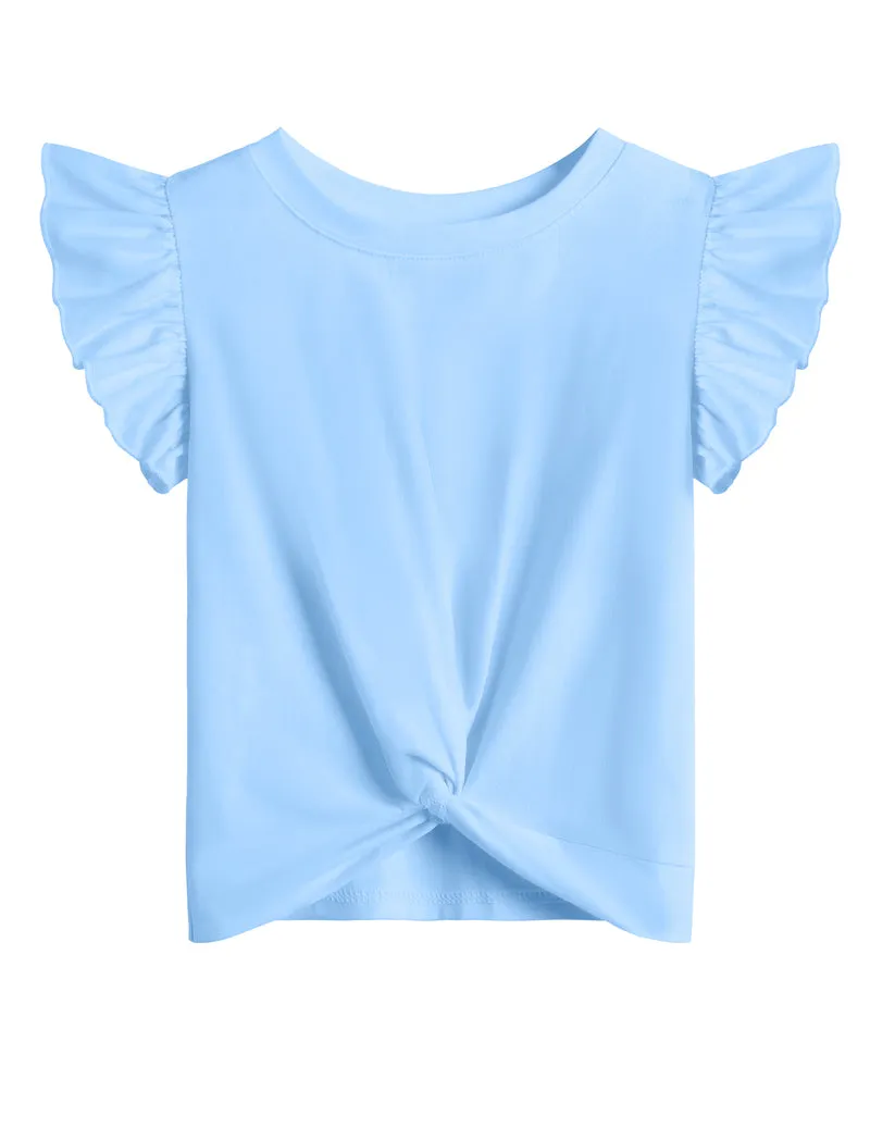 Arshiner Girls Shirt Flying Short Sleeve Twist Front Summer Blouses