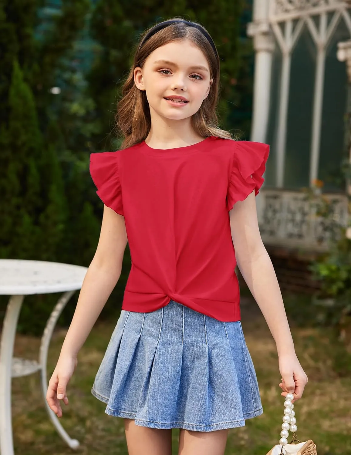 Arshiner Girls Shirt Flying Short Sleeve Twist Front Summer Blouses