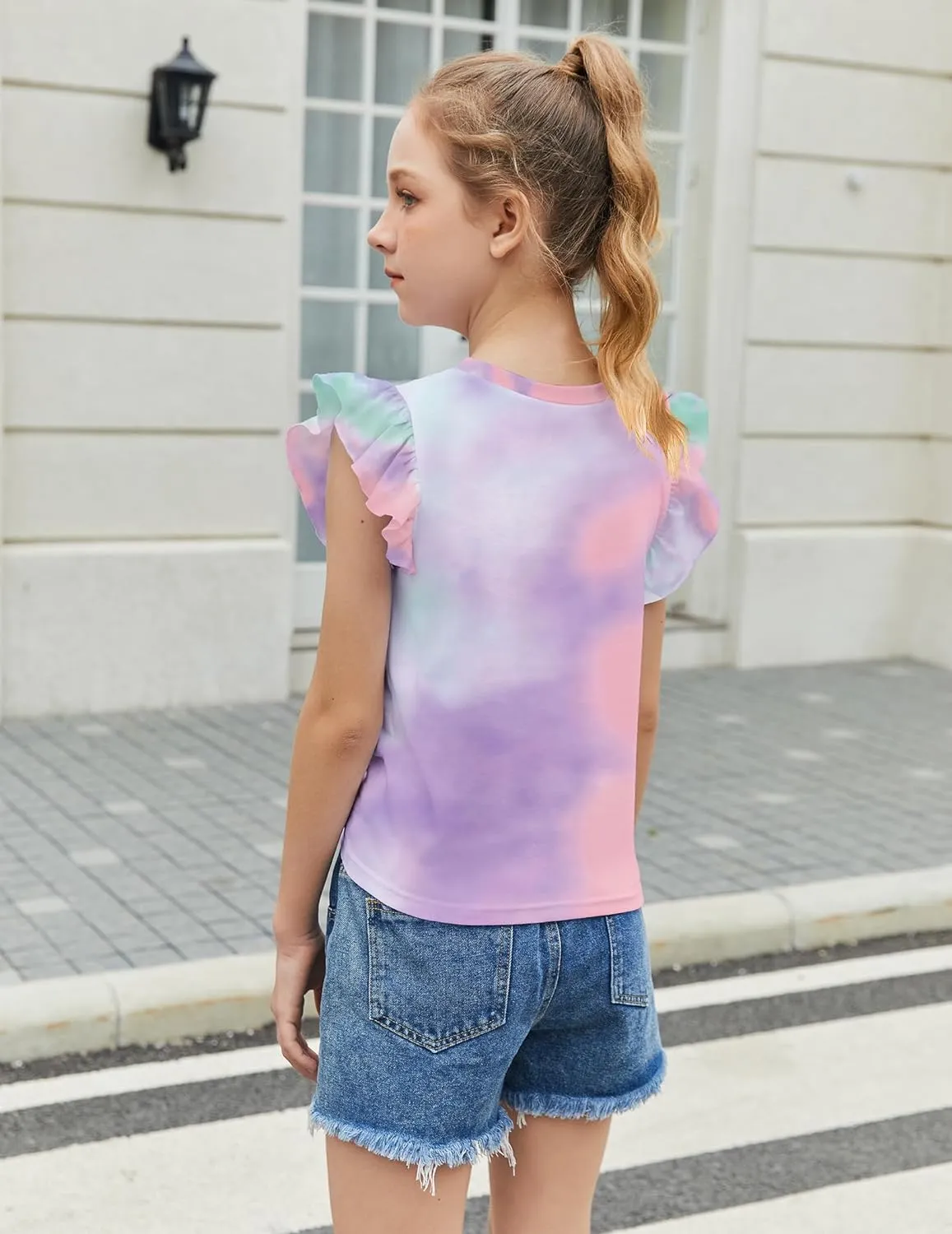 Arshiner Girls Shirt Flying Short Sleeve Twist Front Summer Blouses