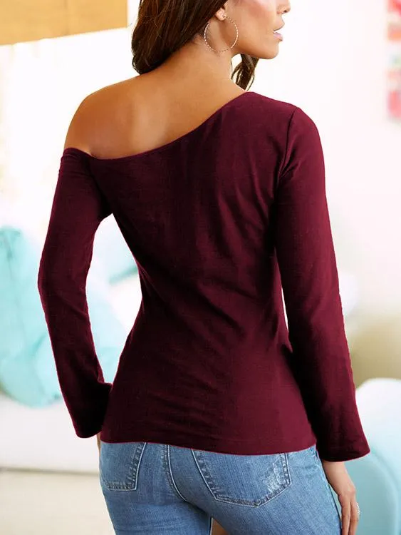 Asymmetrical Plain Long Sleeve T-Shirts