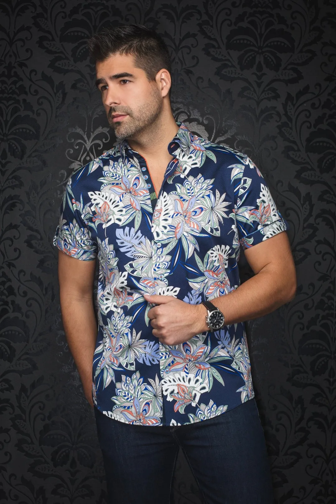Au Noir Stretch Short Sleeve Shirt | Corrado Navy