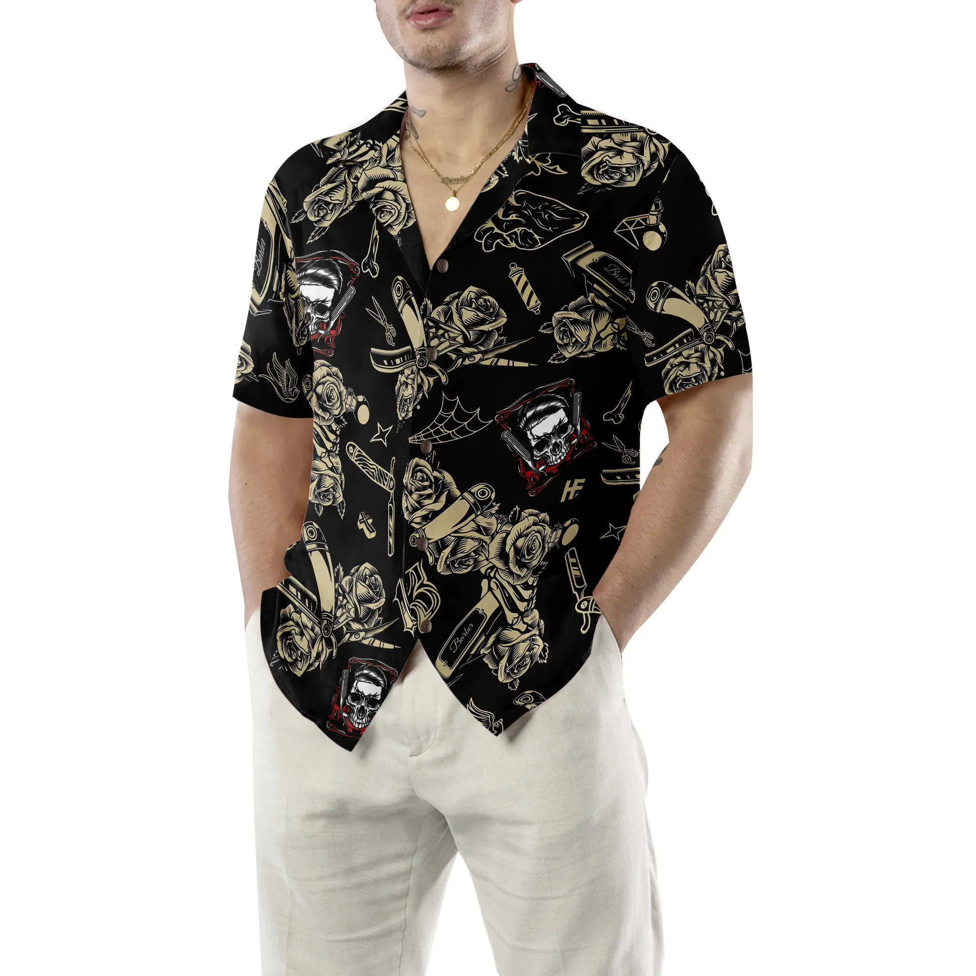 Barber Shop Skull Hawaiian Shirt