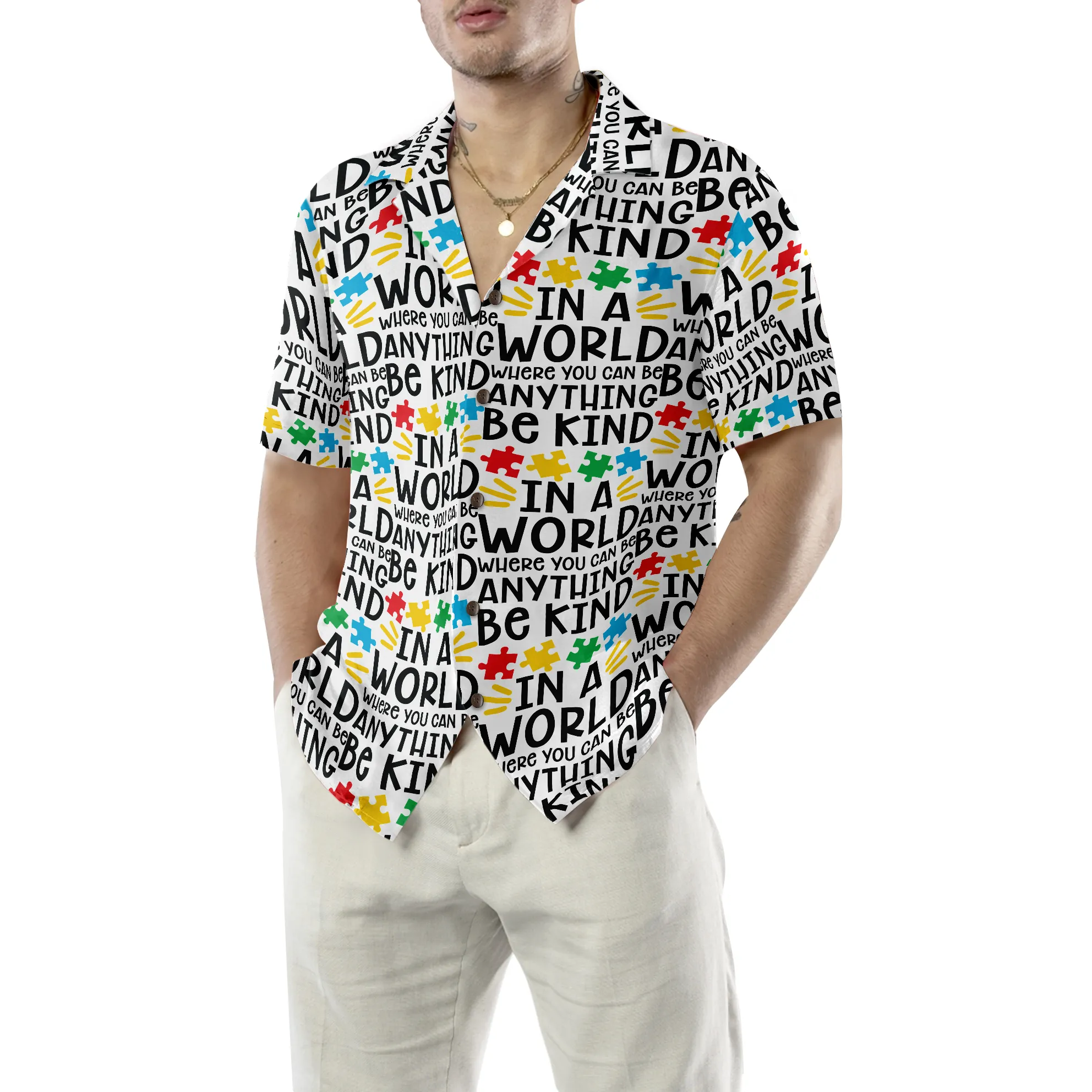 Be Kind Autism Multicolor Puzzle Hawaiian Shirt