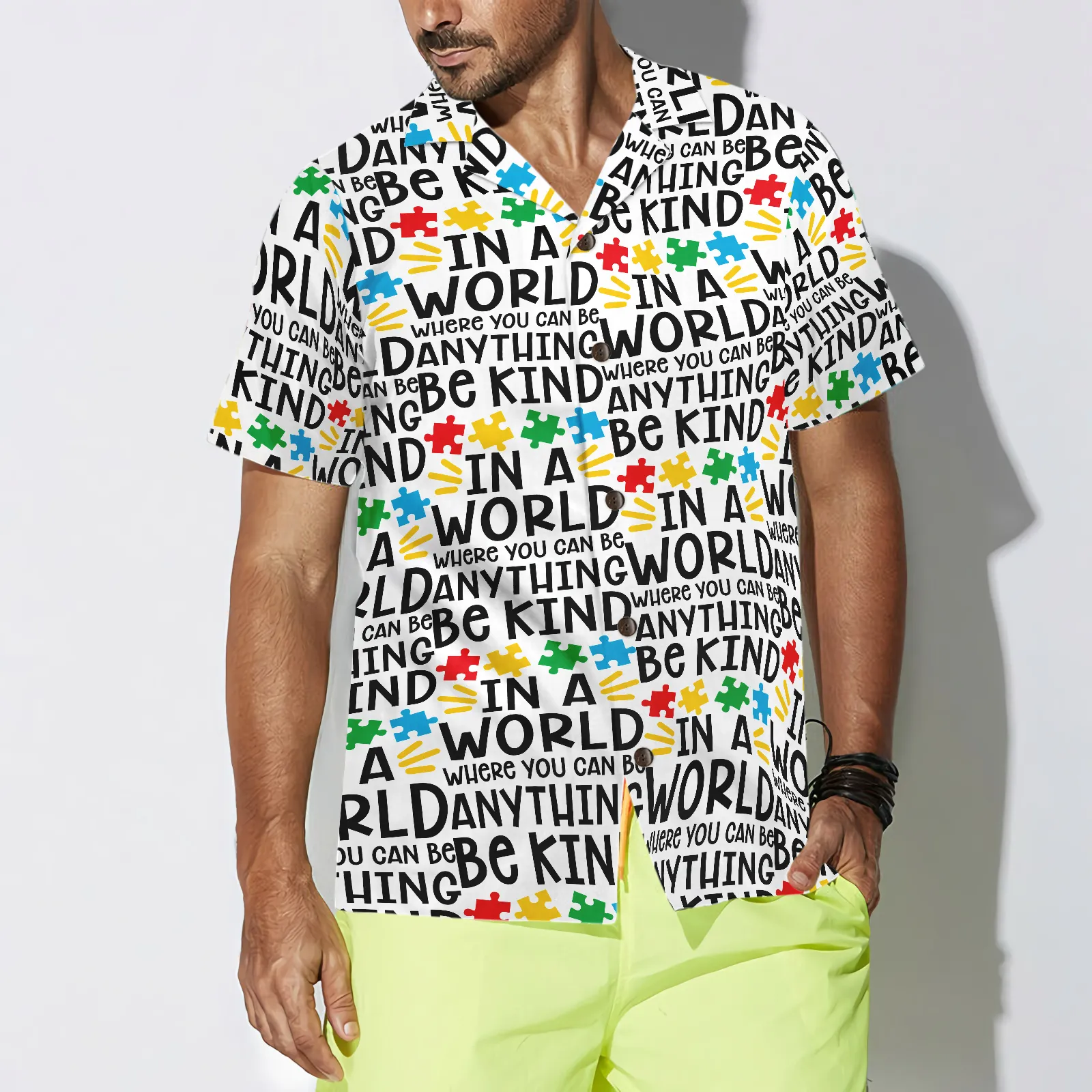 Be Kind Autism Multicolor Puzzle Hawaiian Shirt