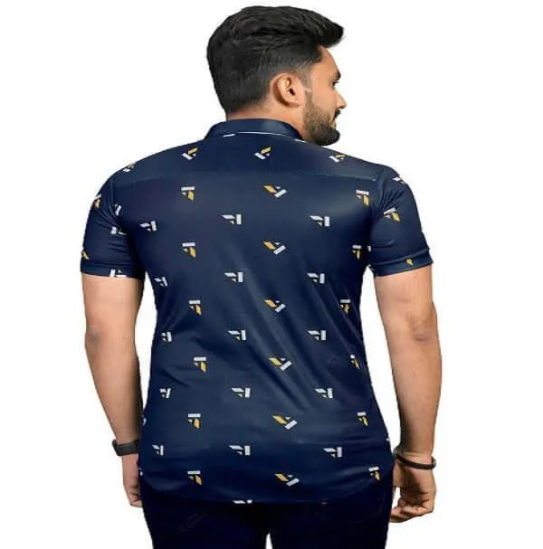 Blue Floral Stretch Short Sleeve Printed Shirt for Men