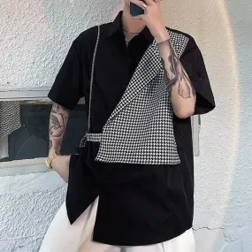 Bonsir Summer Casual Men's Clothing Handsome Trend Korean Version Short Sleeve Polo-Neck Single-breasted Fake Two Pieces Fashion Shirt