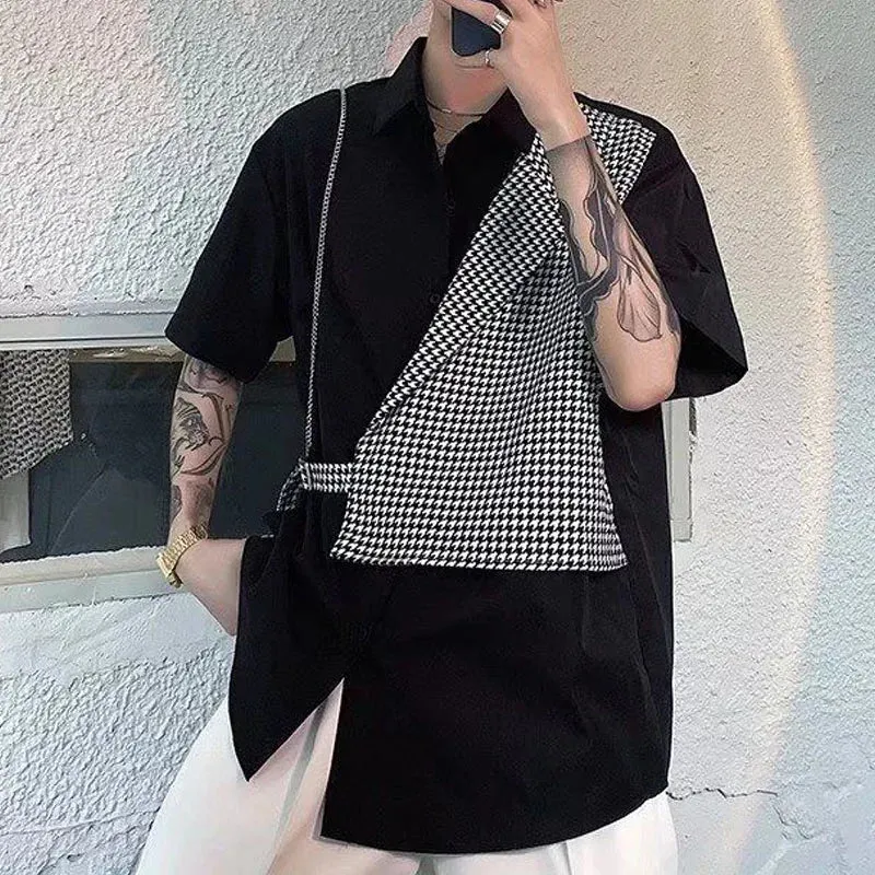 Bonsir Summer Casual Men's Clothing Handsome Trend Korean Version Short Sleeve Polo-Neck Single-breasted Fake Two Pieces Fashion Shirt