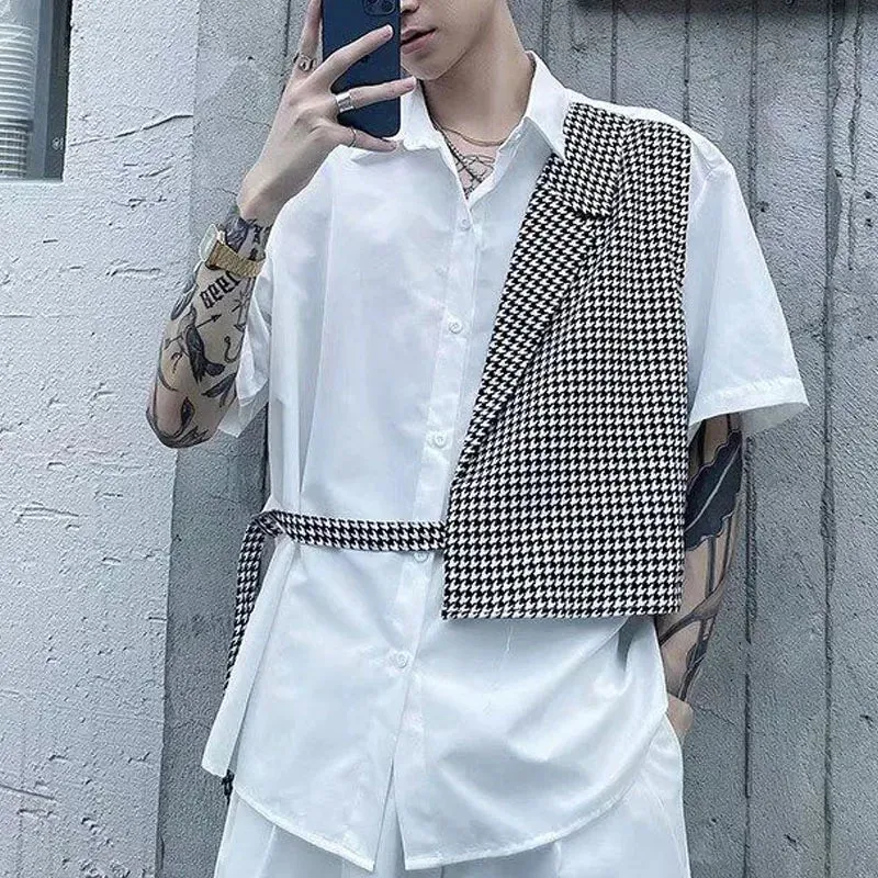 Bonsir Summer Casual Men's Clothing Handsome Trend Korean Version Short Sleeve Polo-Neck Single-breasted Fake Two Pieces Fashion Shirt