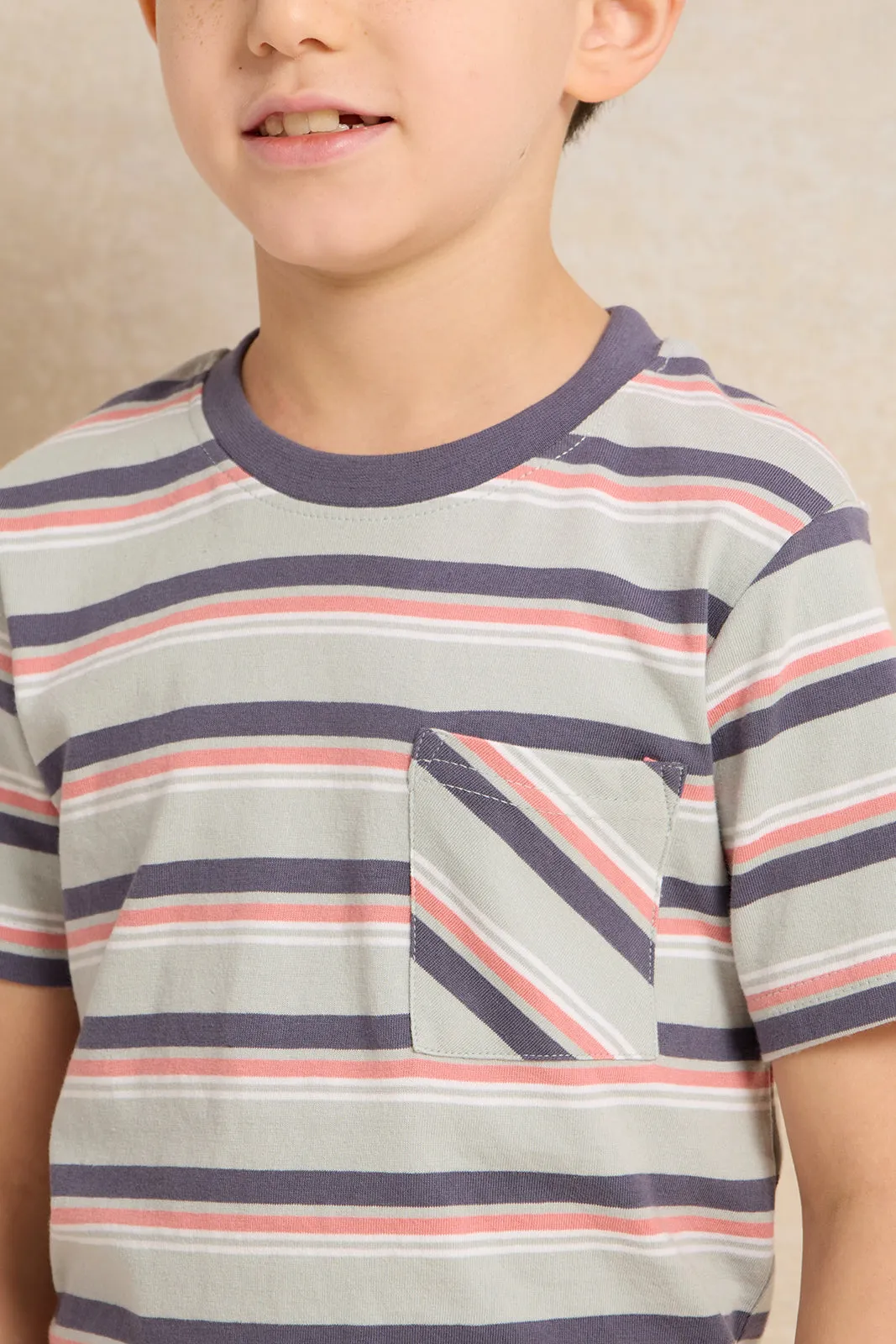 Boys Blue Stripe Short Sleeve T-Shirt