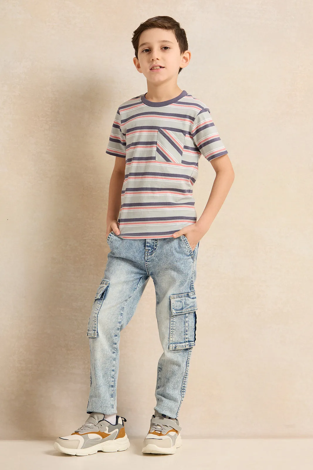 Boys Blue Stripe Short Sleeve T-Shirt