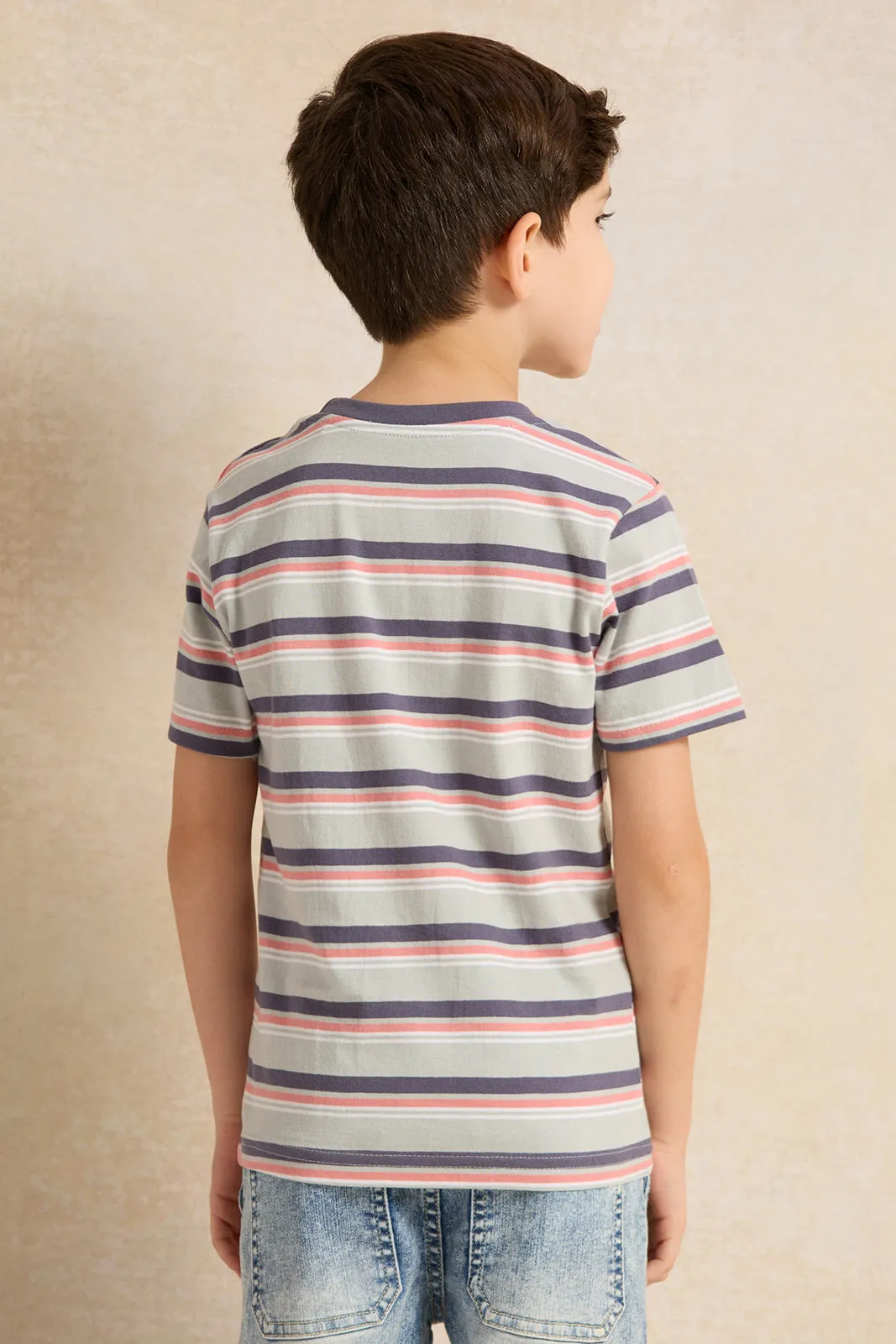 Boys Blue Stripe Short Sleeve T-Shirt