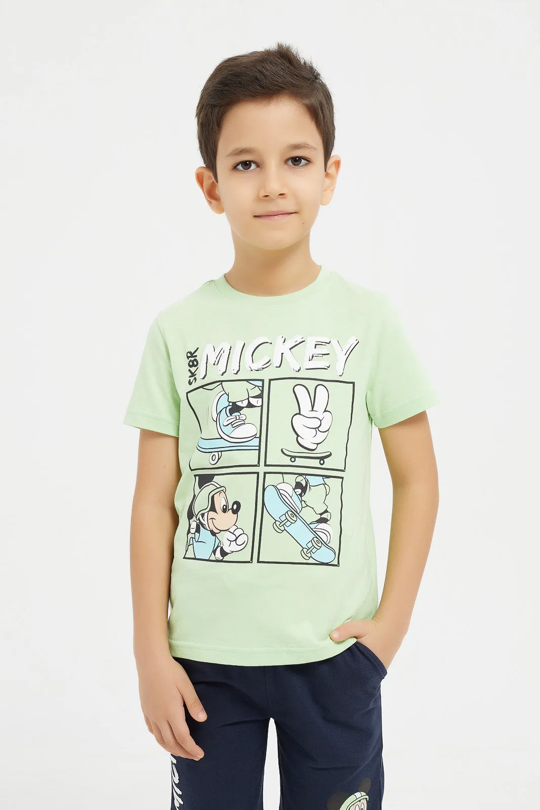 Boys Mint Micky T-Shirt And Shorts Set (2 Piece)