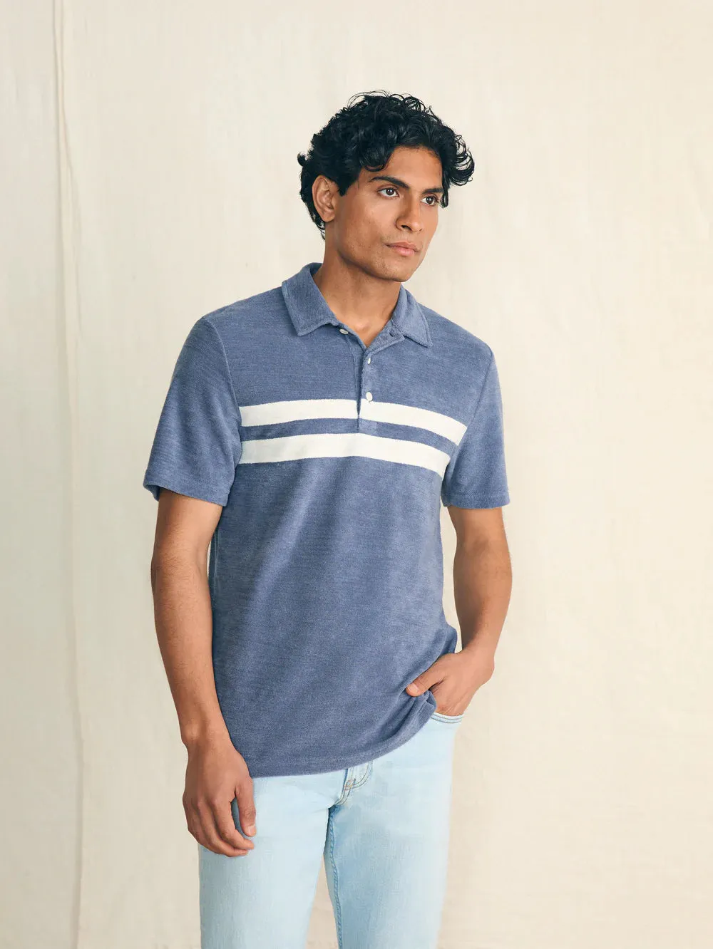 Cabana Towel Terry Shirt Stripe Polo - Stormy Sky