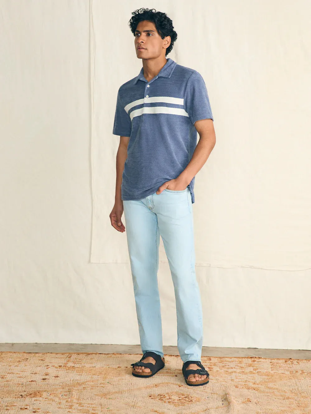 Cabana Towel Terry Shirt Stripe Polo - Stormy Sky